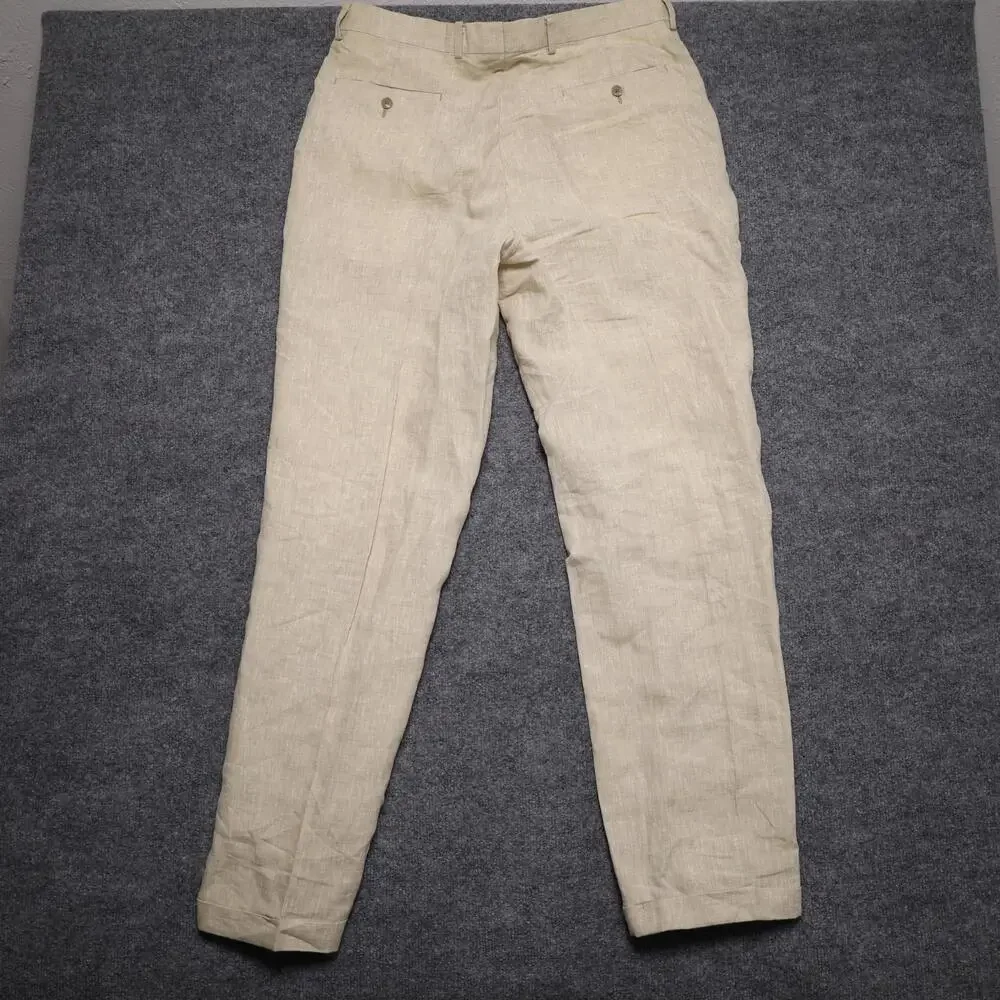 Franco Lotti Dress Pants Mens 36 Beige Linen Lined Flat Front Summer Trousers